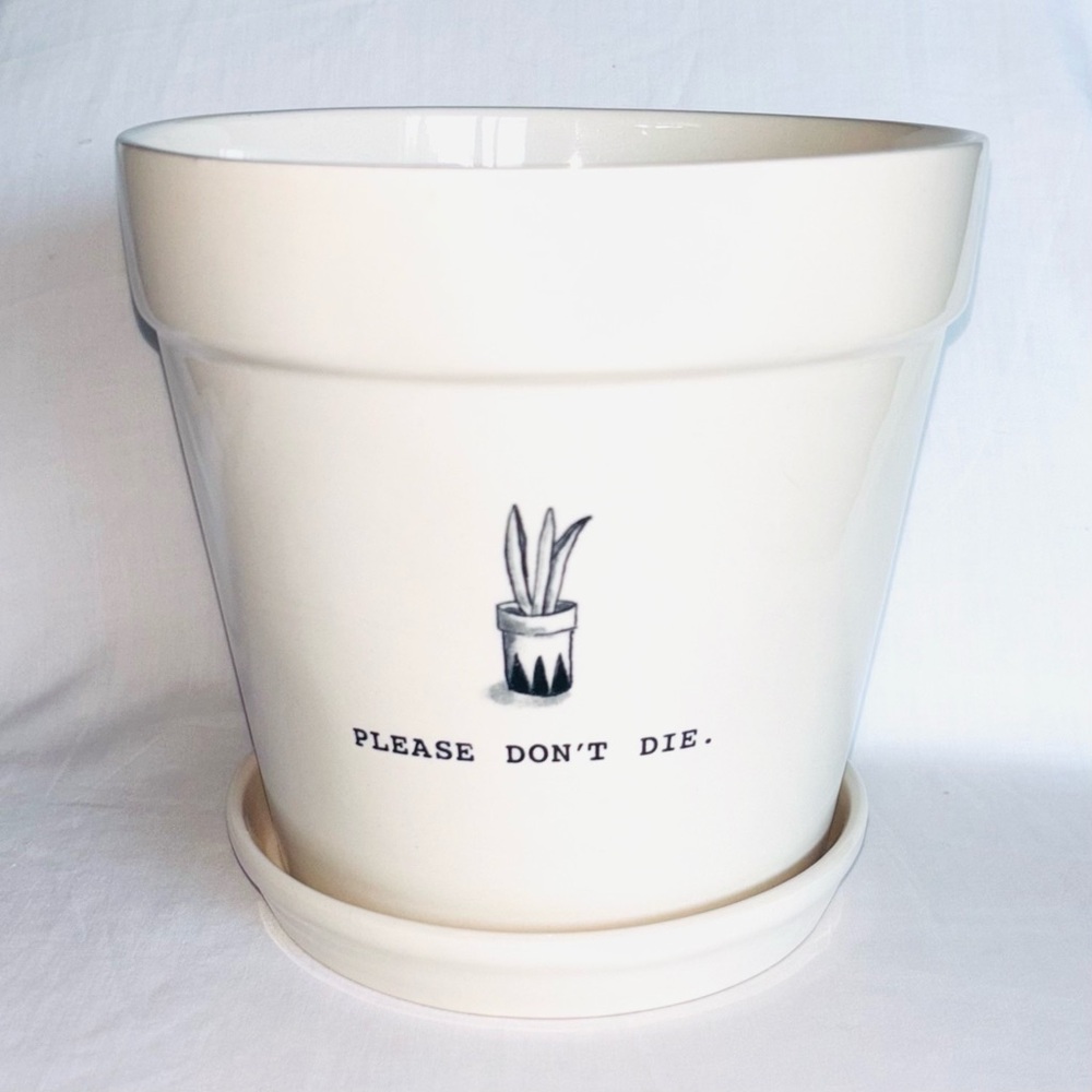 Rae Dunn Please Don’t Die Flower Pot Planter Large Ceramic New Unused